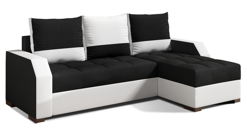 Canapé convertible angle réversible design tissu noir et simili cuir blanc Zarky 250 cm - Photo n°1