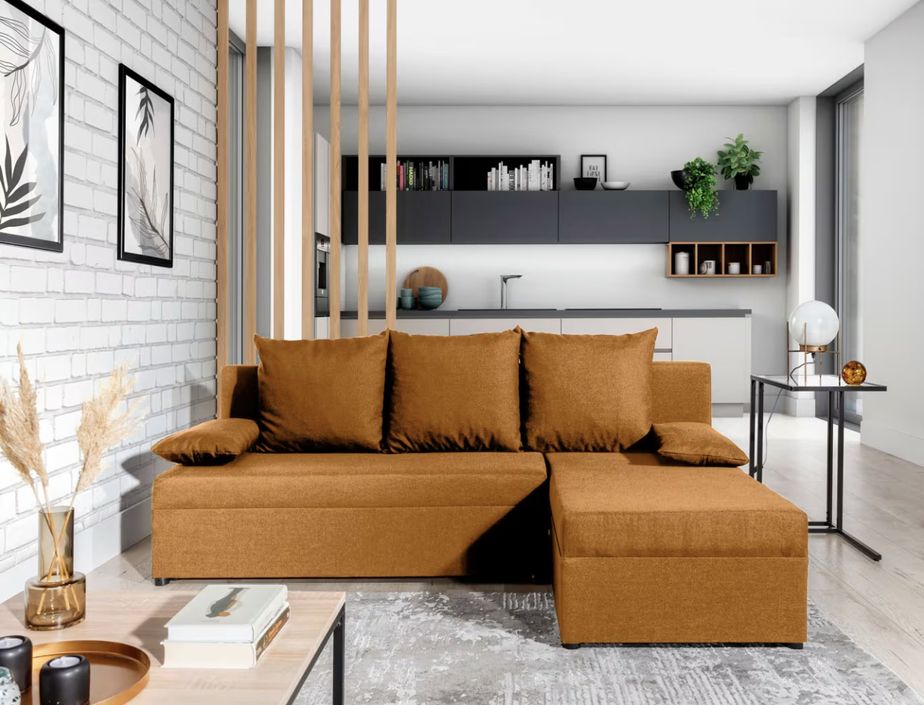 Canapé convertible angle réversible tissu camel Gary 206 cm - Photo n°2
