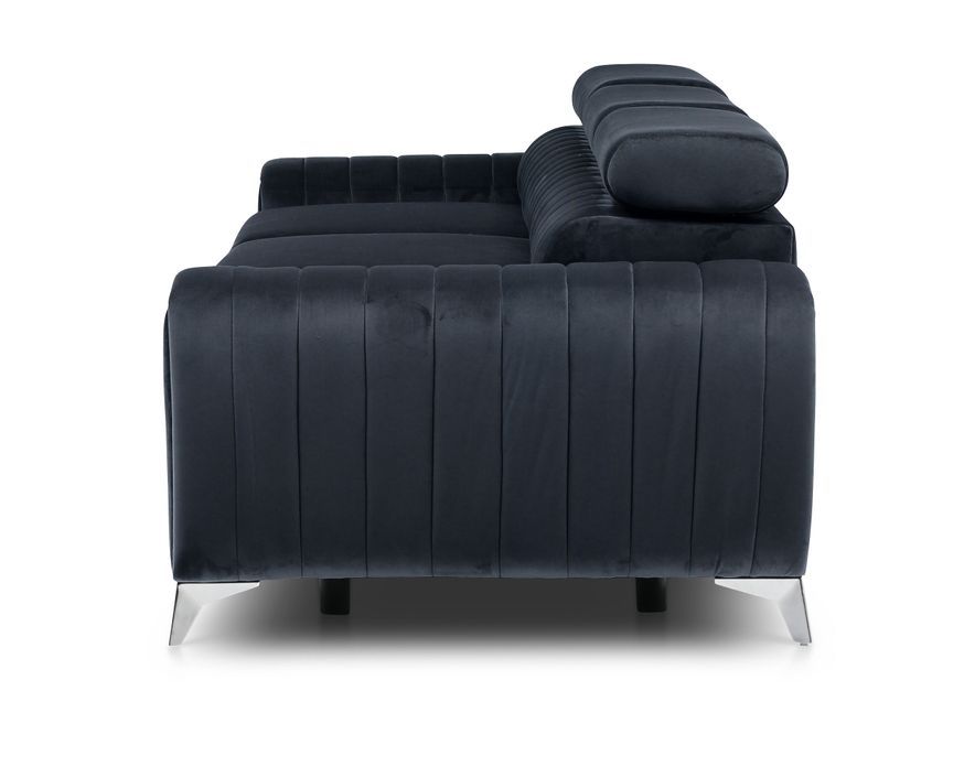 Canapé convertible avec appuis-tête réglables velours bleu marine Lozan 261 cm - Photo n°7