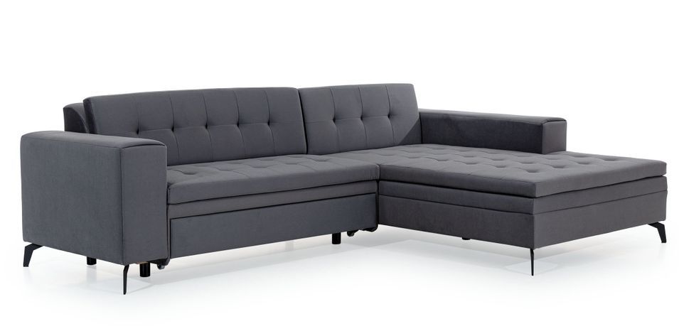 Canapé convertible capitonné angle droit tissu gris et pieds métal noir Lazor 295 cm - Photo n°9