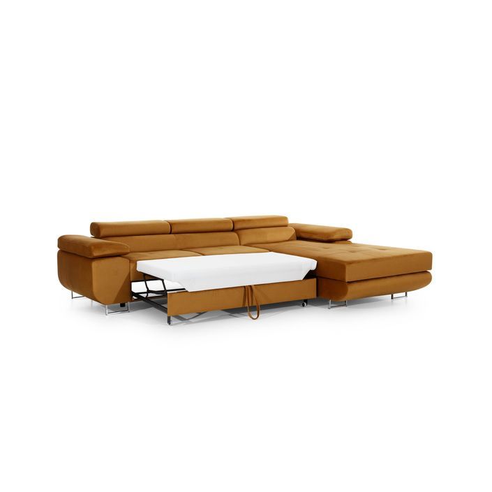 Canapé convertible d'angle droit tissu marron avec rangement Wile 280 cm - Photo n°17