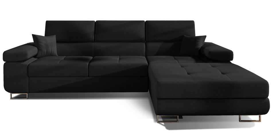 Canapé convertible d'angle droit tissu noir avec rangement Wile 280 cm - Photo n°1