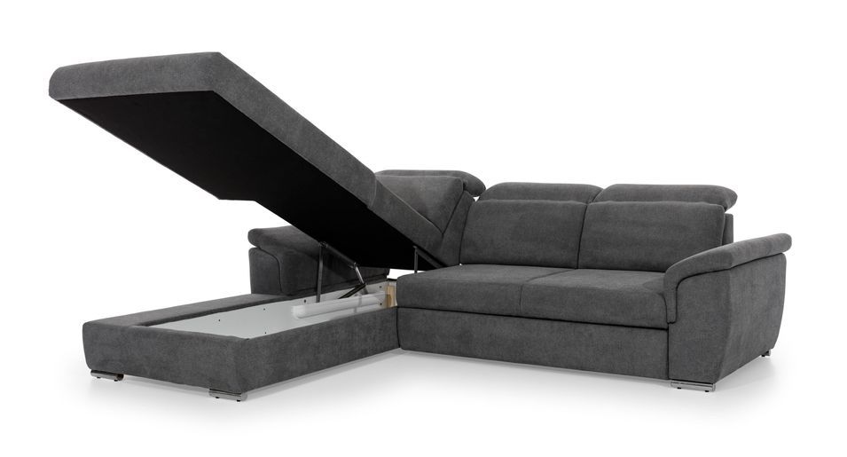 Canapé convertible d'angle gauche simili noir et tissu gris clair Suzy 272 cm - Photo n°4