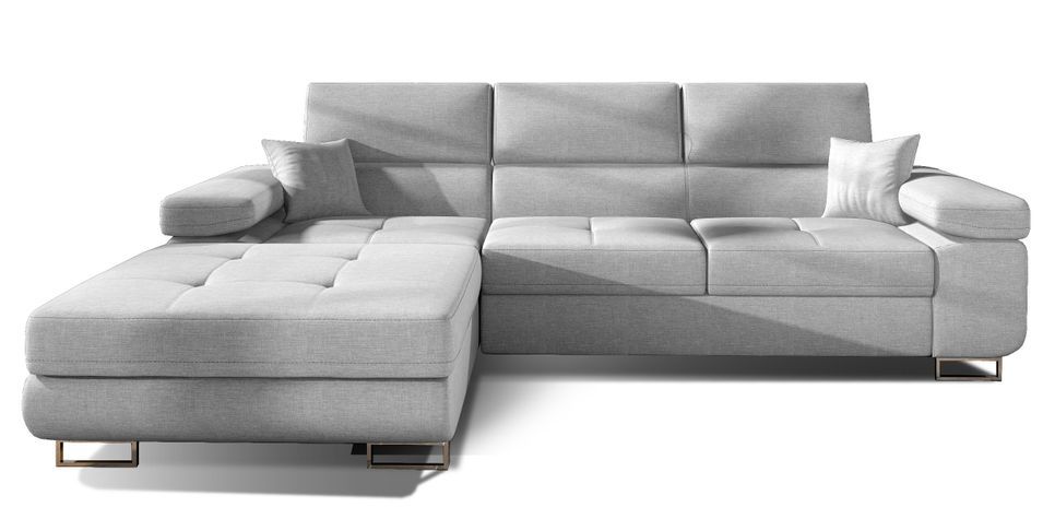 Canapé convertible d'angle gauche tissu gris clair avec rangement Wile 280 cm - Photo n°1