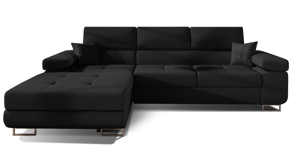 Canapé convertible d'angle gauche tissu noir avec rangement Wile 280 cm - Photo n°1