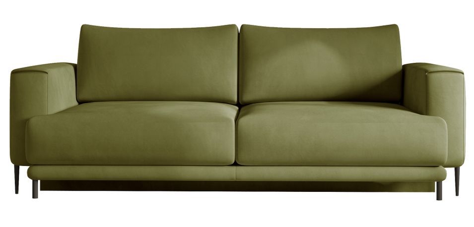 Canapé convertible design 4 places tissu doux vert olive et pieds métal noir Arkia 260 cm - Photo n°1