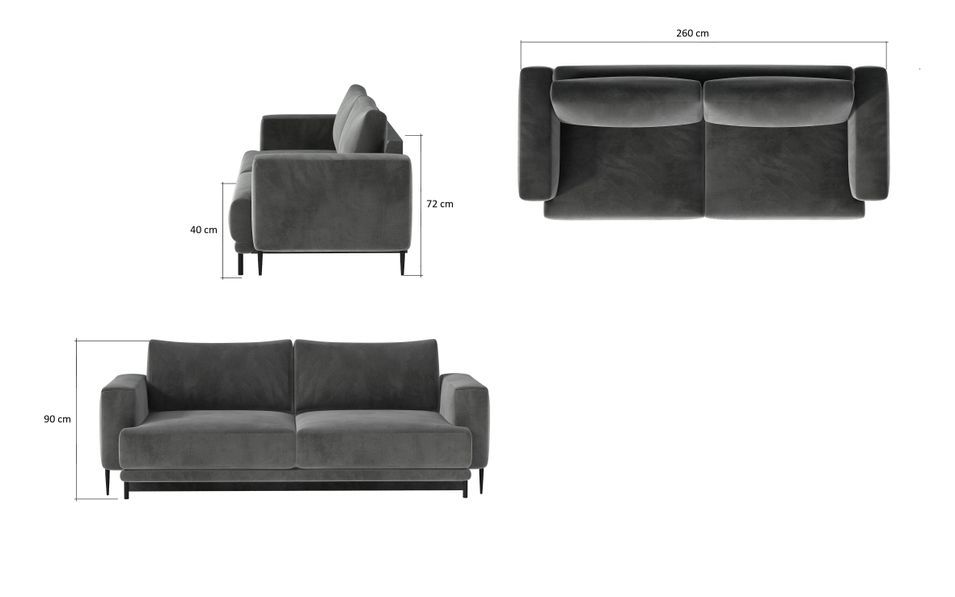 Canapé convertible design 4 places tissu vintage effet cuir noir et pieds métal noir Arkia 260 cm - Photo n°8