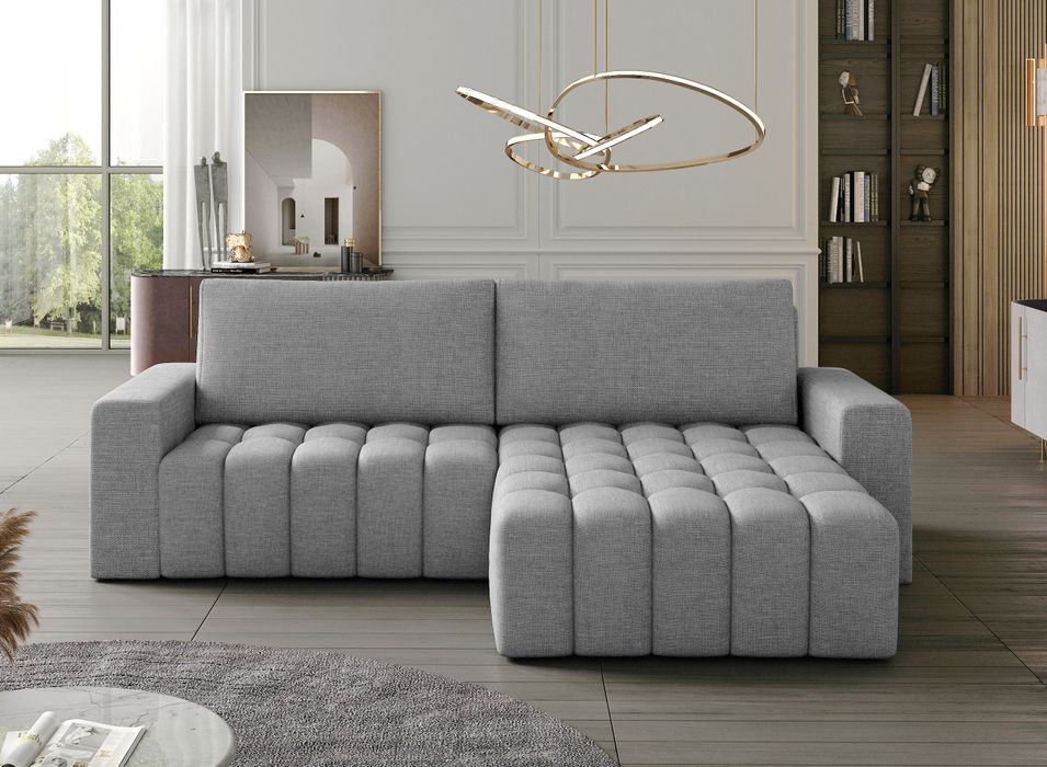 Canapé convertible design tissu matelassé gris clair chiné angle droit Bozen 250 cm - Photo n°2