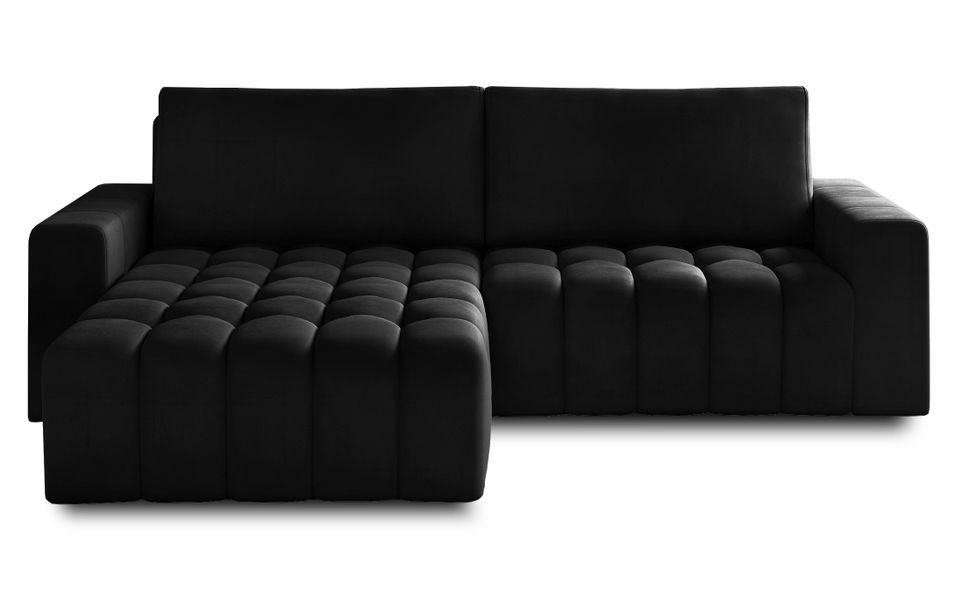 Canapé convertible design velours matelassé noir angle gauche Bozen 250 cm - Photo n°1