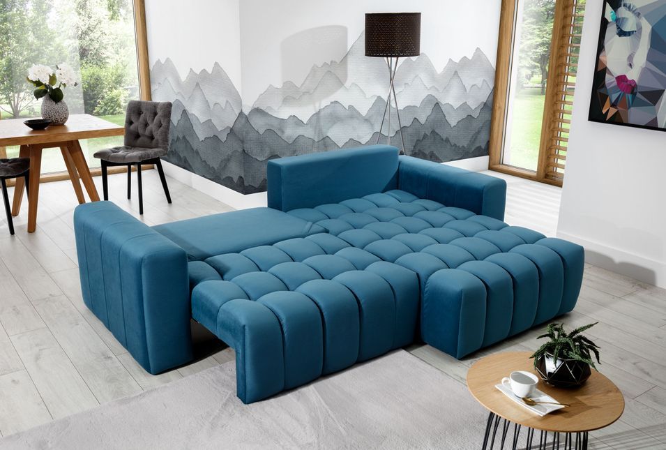 Canapé convertible design velours matelassé noir angle gauche Bozen 250 cm - Photo n°19