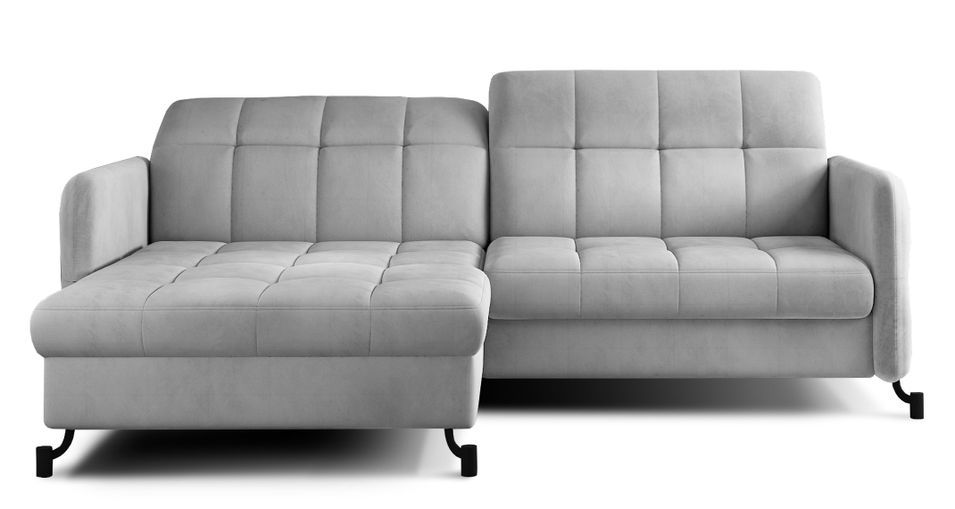Canapé convertible gauche droit avec têtières réglables velours matelassé gris clair Lory 225 cm - Photo n°1