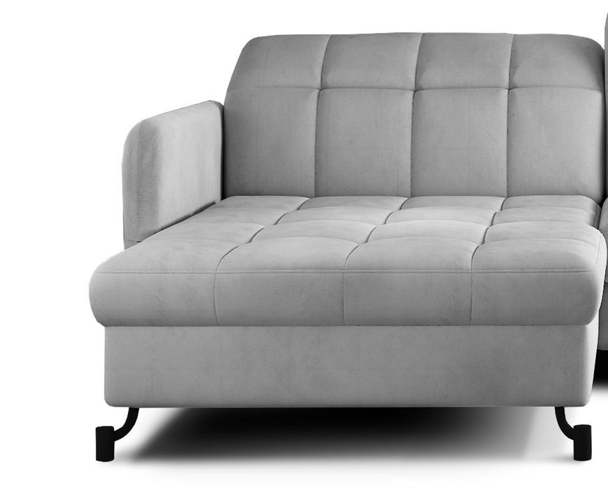 Canapé convertible gauche droit avec têtières réglables velours matelassé gris clair Lory 225 cm - Photo n°3