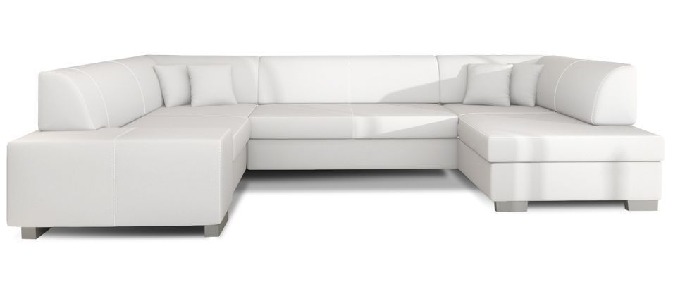 Canapé convertible panoramique simili cuir blanc avec coffre de rangement Houston 320 cm - Photo n°8