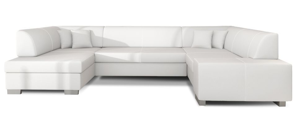 Canapé convertible panoramique simili cuir blanc avec coffre de rangement Houston 320 cm - Photo n°1