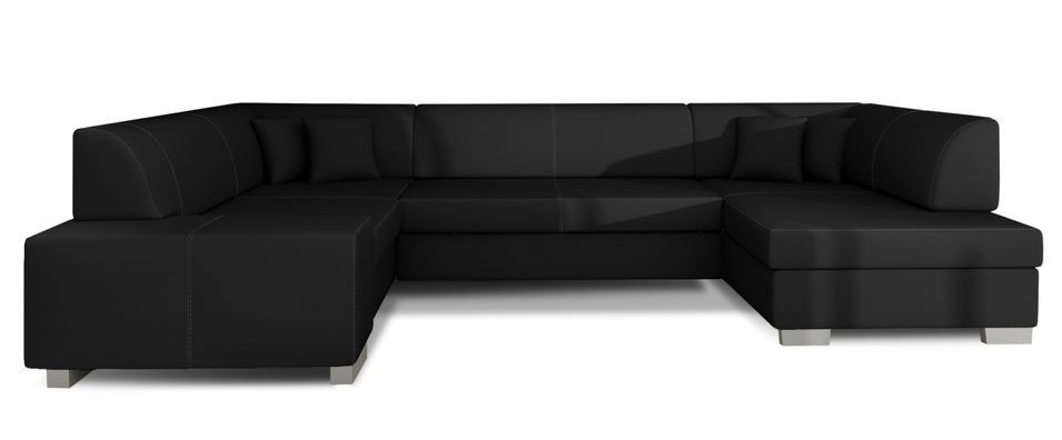 Canapé convertible panoramique simili cuir noir avec coffre de rangement Houston 320 cm - Photo n°1