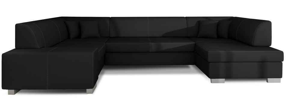 Canapé convertible panoramique simili cuir noir avec coffre de rangement Houston 320 cm - Photo n°8