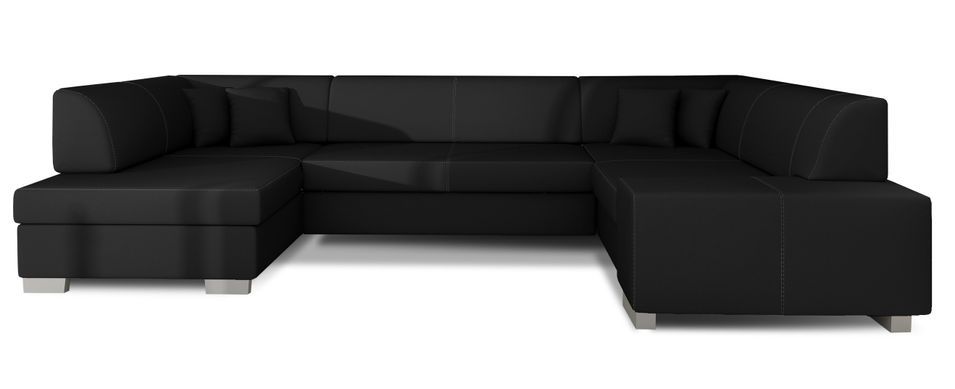 Canapé convertible panoramique simili cuir noir avec coffre de rangement Houston 320 cm - Photo n°1