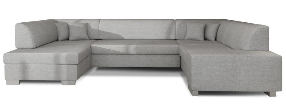 Canapé convertible panoramique tissu gris clair avec coffre de rangement Houston 320 cm - Photo n°7