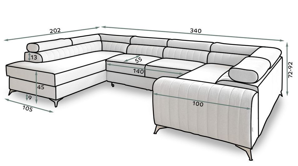 Canapé panoramique convertible tissu anthracite avec coffre de rangement Louve 340 cm - Photo n°12