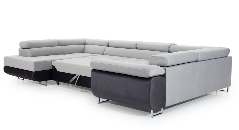 Canapé convertible U gauche tissu gris clair avec coffre de rangement Tovy 340 cm - Photo n°4