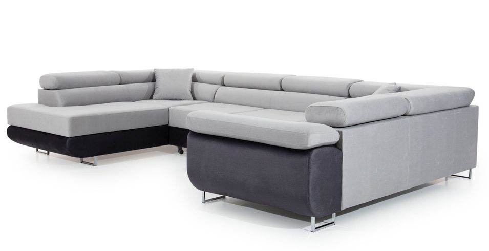 Canapé convertible U gauche tissu gris clair avec coffre de rangement Tovy 340 cm - Photo n°6