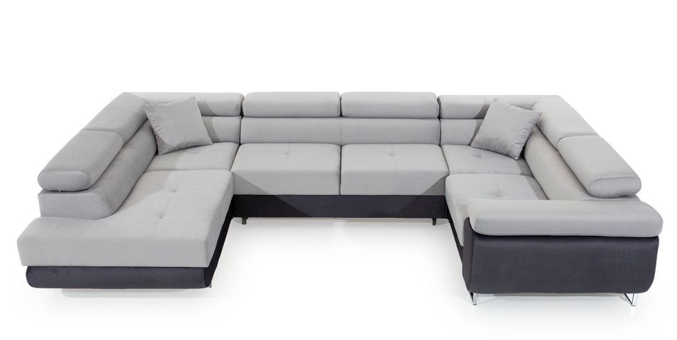 Canapé convertible U gauche tissu gris clair avec coffre de rangement Tovy 340 cm - Photo n°8