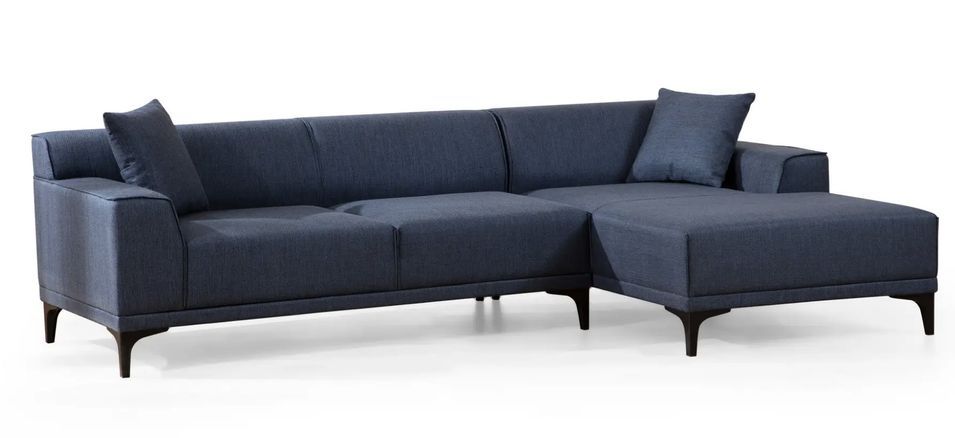 Canapé d'angle à droite moderne en tissu bleu avec 2 coussin Tivano 250 cm - Photo n°1