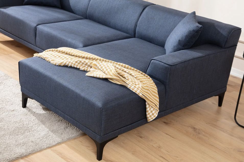 Canapé d'angle à droite moderne en tissu bleu avec 2 coussin Tivano 250 cm - Photo n°4