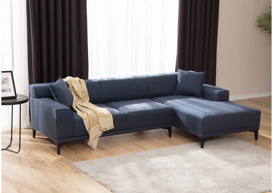 Canapé d'angle à droite moderne en tissu bleu avec 2 coussin Tivano 250 cm - Photo n°5