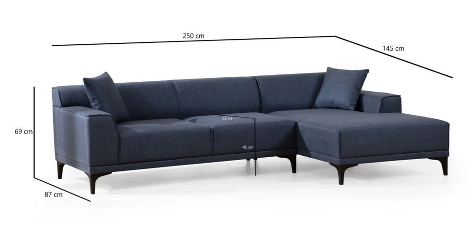 Canapé d'angle à droite moderne en tissu bleu avec 2 coussin Tivano 250 cm - Photo n°8