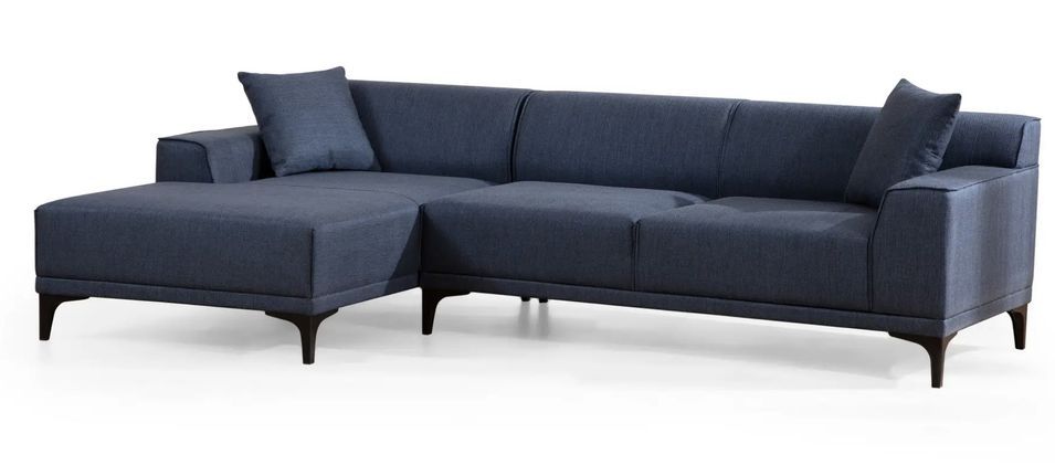 Canapé d'angle à gauche moderne en tissu bleu avec 2 coussin Tivano 250 cm - Photo n°1