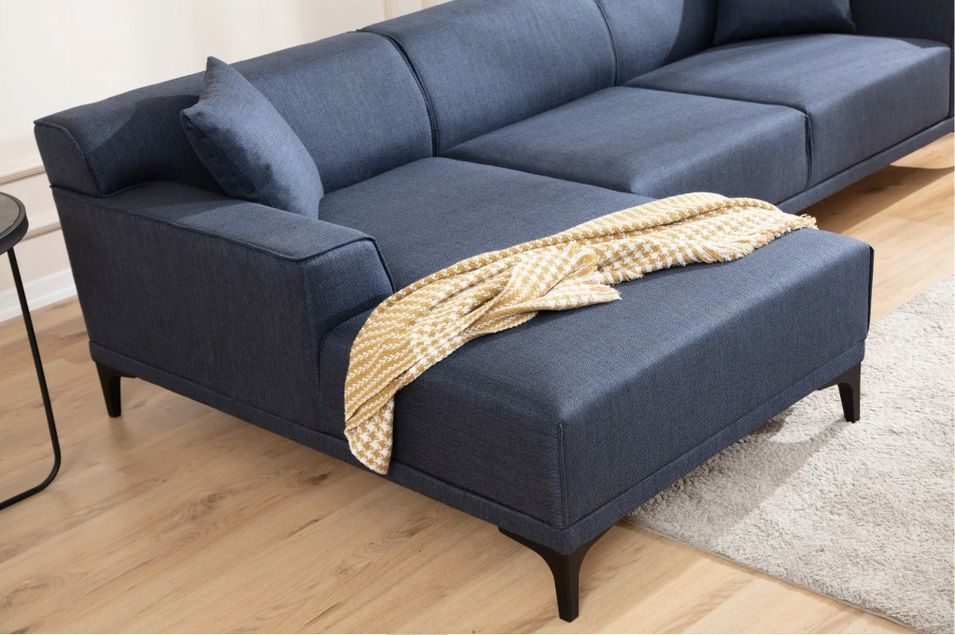 Canapé d'angle à gauche moderne en tissu bleu avec 2 coussin Tivano 250 cm - Photo n°4