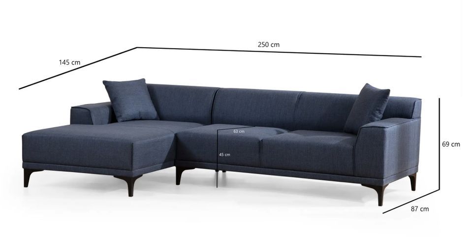 Canapé d'angle à gauche moderne en tissu bleu avec 2 coussin Tivano 250 cm - Photo n°7