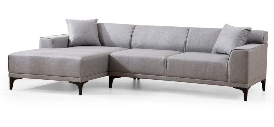 Canapé d'angle à gauche moderne en tissu gris clair avec 2 coussin Tivano 250 cm - Photo n°1