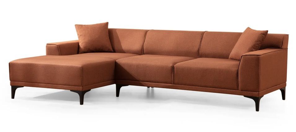 Canapé d'angle à gauche moderne en tissu orange avec 2 coussin Tivano 250 cm - Photo n°1