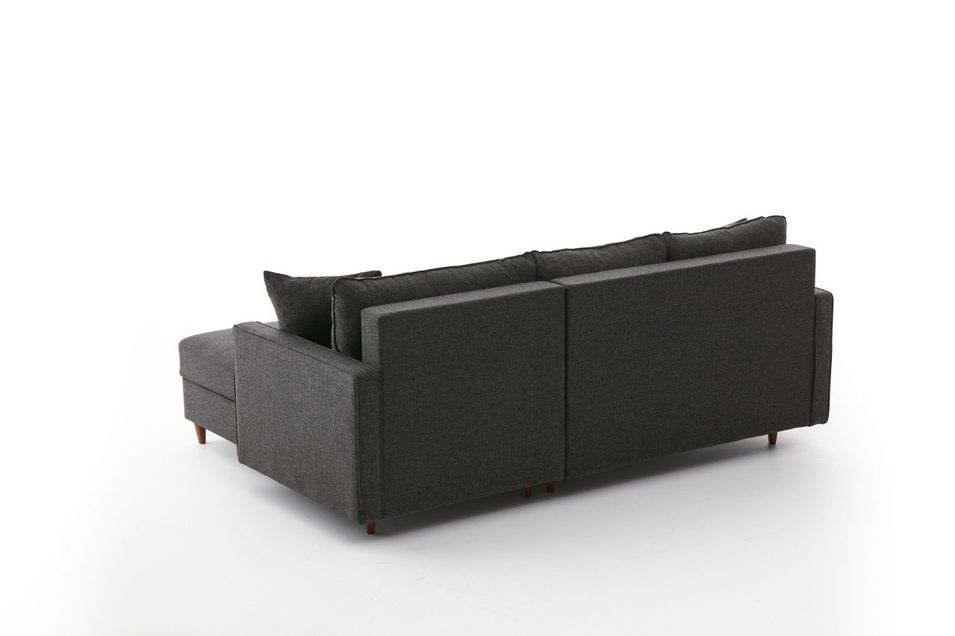 Canapé d'angle convertible avec pouf coffre tissu anthracite Melano 210 cm - Photo n°19