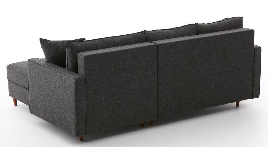 Canapé d'angle convertible avec pouf coffre tissu anthracite Melano 210 cm - Photo n°10