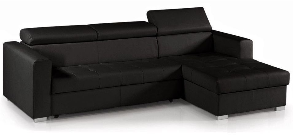 Canapé d'angle convertible avec têtières Simili cuir Noir Iste - Photo n°1