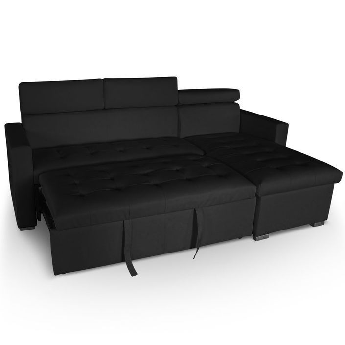 Canapé d'angle convertible avec têtières Simili cuir Noir Iste - Photo n°2