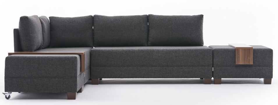 Canapé d'angle convertible et 2 poufs tissu Tikona 280 cm - Photo n°11