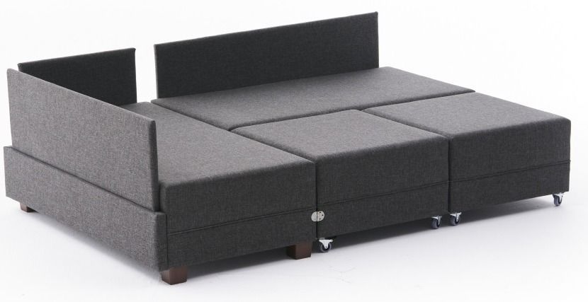 Canapé d'angle convertible et 2 poufs tissu Tikona 280 cm - Photo n°12