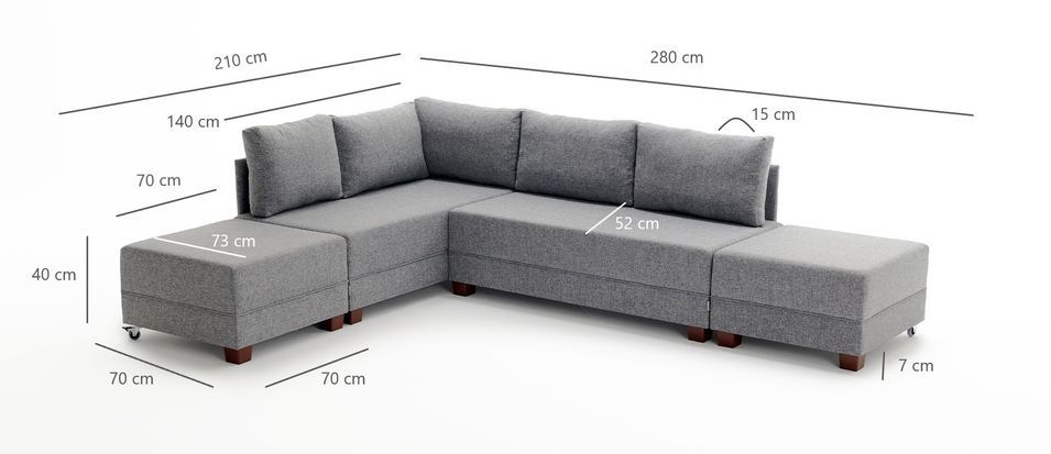 Canapé d'angle convertible et 2 poufs tissu Tikona 280 cm - Photo n°8