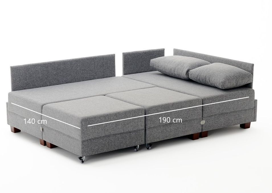 Canapé d'angle convertible et 2 poufs tissu Tikona 280 cm - Photo n°9