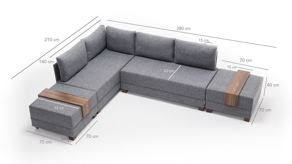 Canapé d'angle convertible et 2 poufs tissu Tikona 280 cm - Photo n°10