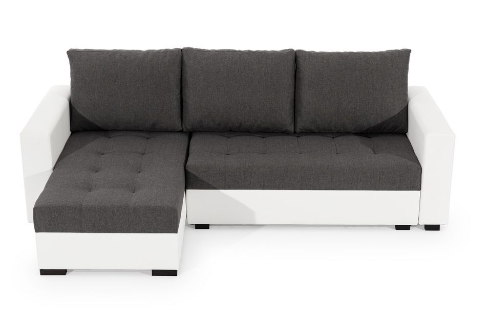 Canapé d'angle convertible et réversible tissu noir et simili cuir blanc Zelly 237 cm - Photo n°21