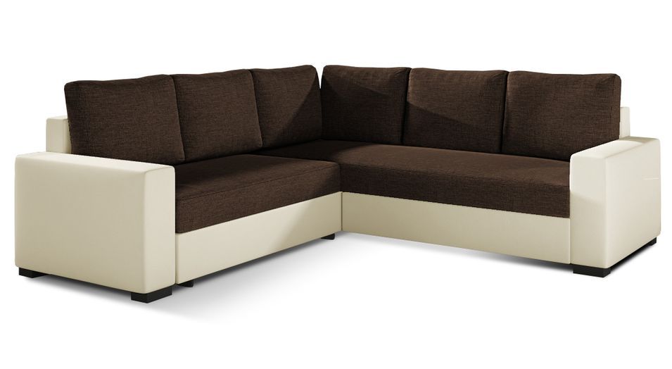 Canapé d'angle convertible simili beige et tissu marron Travor 235 cm - Photo n°1