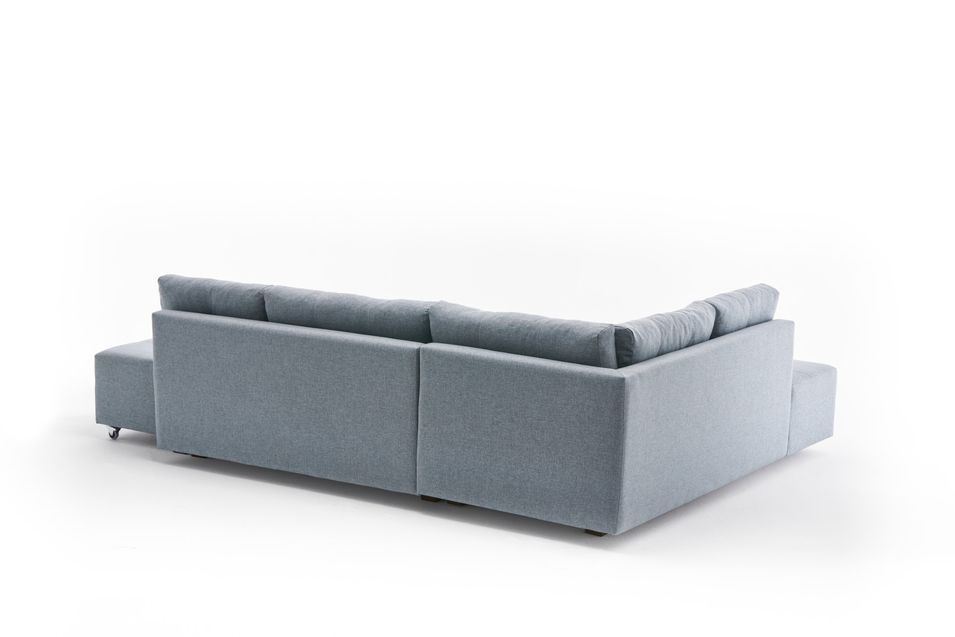 Canapé d'angle convertible tissu bleu clair Divona 282 cm - Photo n°13