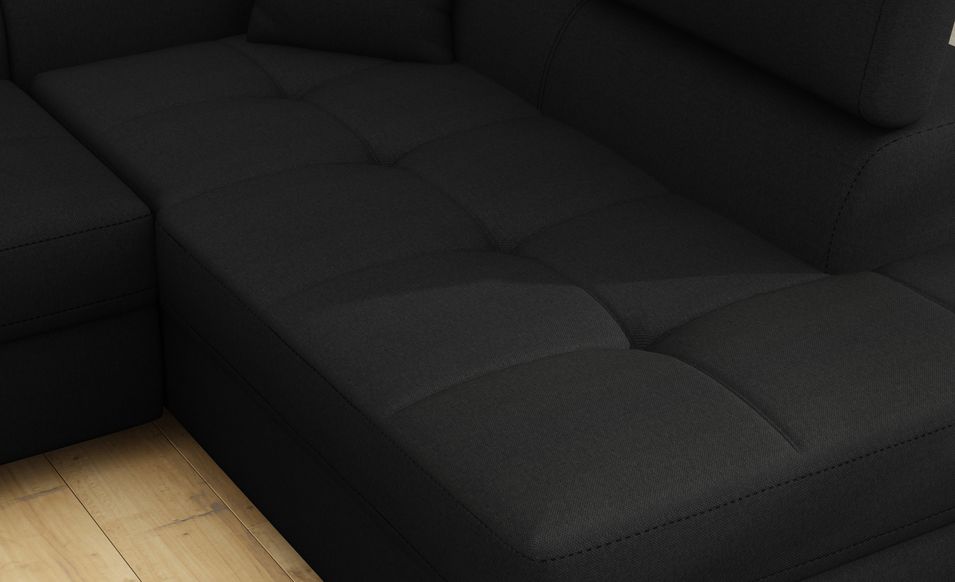 Canapé d'angle convertible tissu Marka - Coffre et appuis-tête réglables - Photo n°6