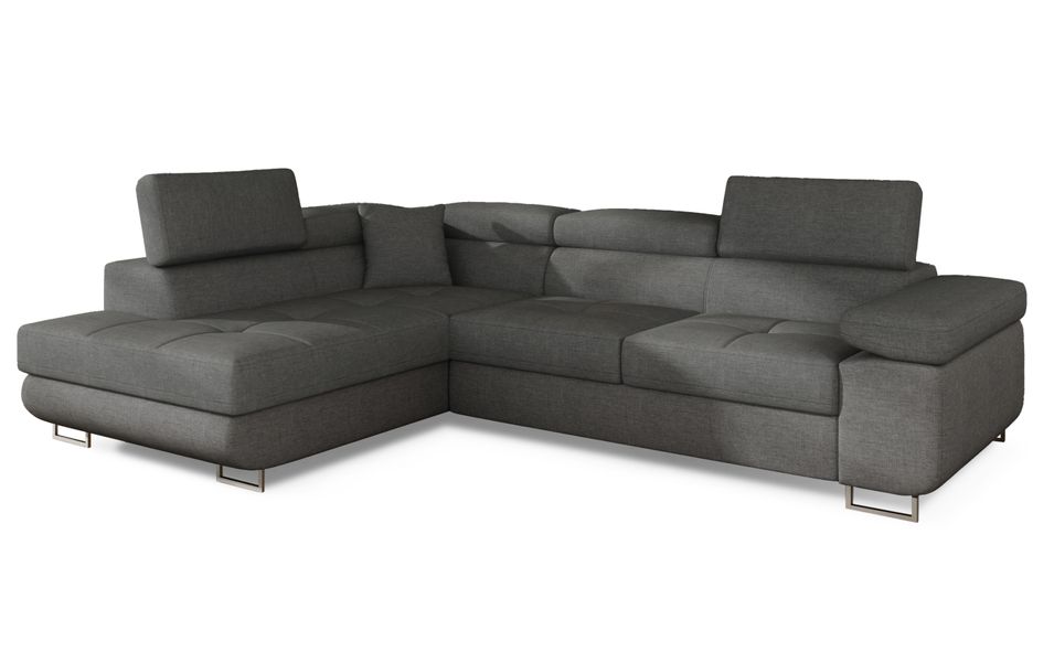 Canapé d'angle convertible tissu Marka - Coffre et appuis-tête réglables - Photo n°4