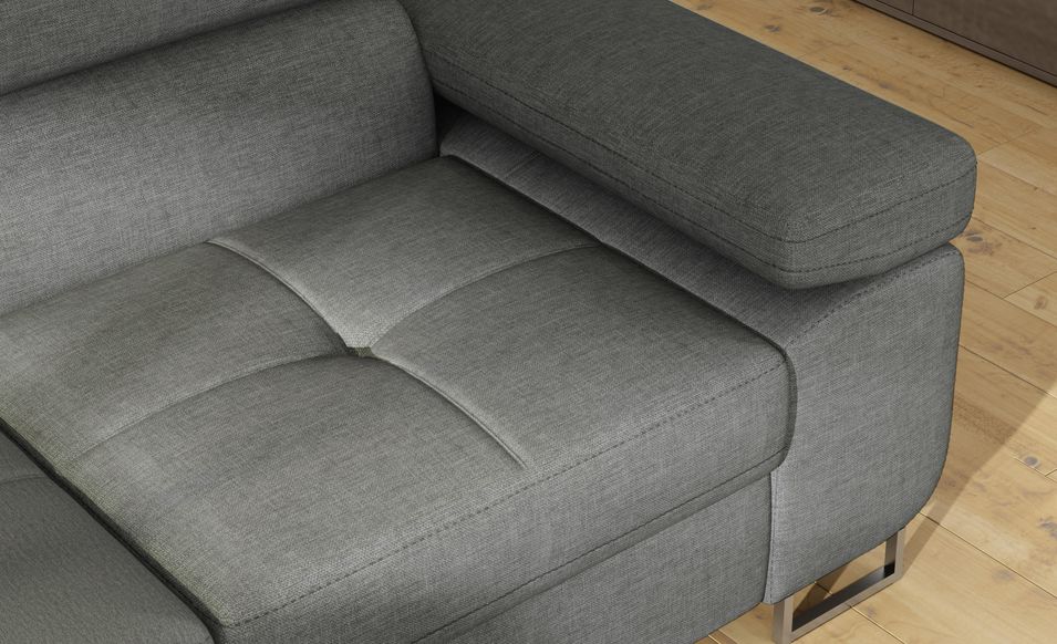 Canapé d'angle convertible tissu Marka - Coffre et appuis-tête réglables - Photo n°9